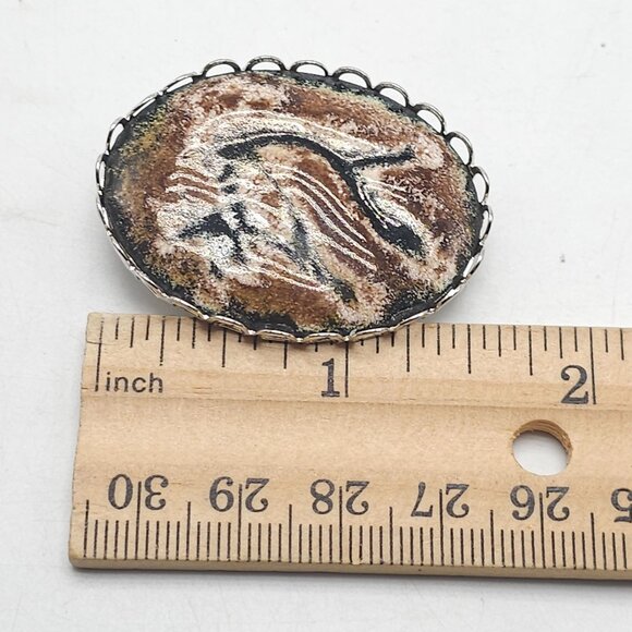 Kokopelli Inspired Oval Brooch Pin With Abstract Design - Picture 5 of 5